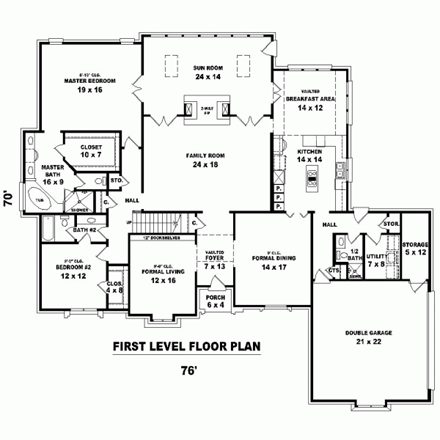 Traditional House Plan 47534 with 4 Beds, 4 Baths, 2 Car Garage First Level Plan