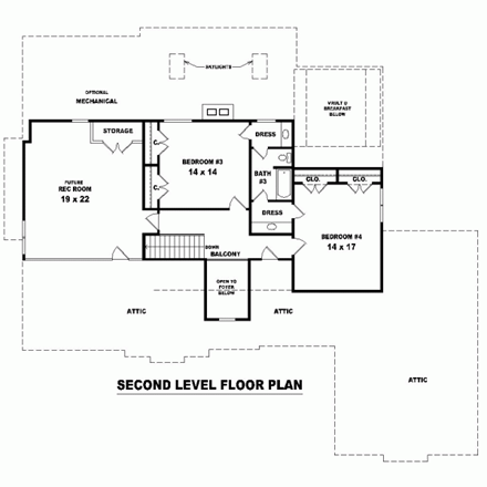 Traditional House Plan 47534 with 4 Beds, 4 Baths, 2 Car Garage Second Level Plan