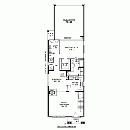 Narrow Lot, Traditional House Plan 47555 with 4 Beds, 3 Baths, 2 Car Garage First Level Plan