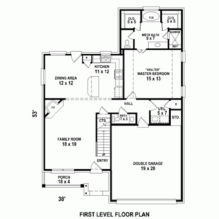 Country, European, Narrow Lot House Plan 47559 with 3 Beds, 3 Baths, 2 Car Garage First Level Plan