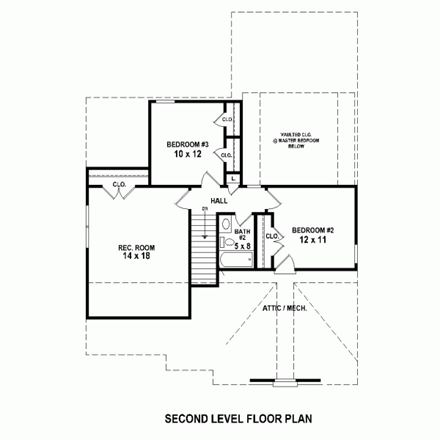 Country, European, Narrow Lot House Plan 47559 with 3 Beds, 3 Baths, 2 Car Garage Second Level Plan