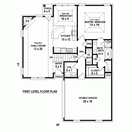 European, Narrow Lot House Plan 47562 with 3 Beds, 3 Baths, 2 Car Garage First Level Plan