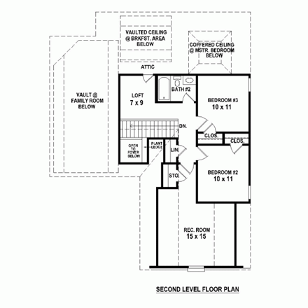 European, Narrow Lot House Plan 47562 with 3 Beds, 3 Baths, 2 Car Garage Second Level Plan