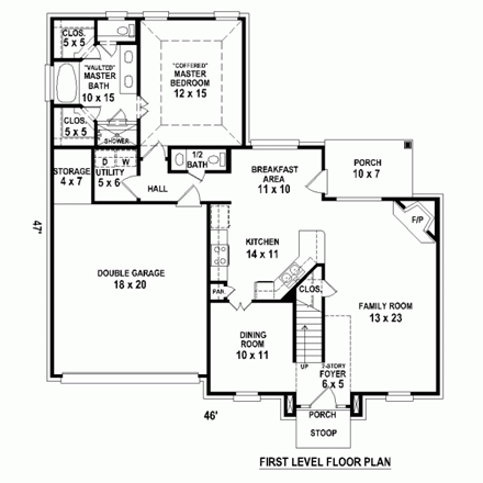 Traditional House Plan 47569 with 3 Beds, 3 Baths, 2 Car Garage First Level Plan