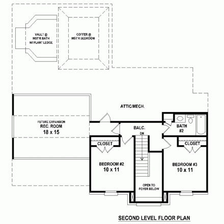 Traditional House Plan 47569 with 3 Beds, 3 Baths, 2 Car Garage Second Level Plan