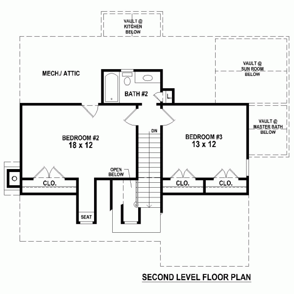 Traditional House Plan 47583 with 3 Beds, 3 Baths Level Two