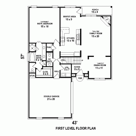 Country, European House Plan 47586 with 3 Beds, 3 Baths, 2 Car Garage First Level Plan