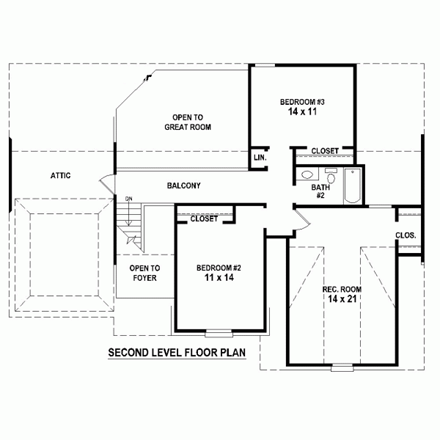 European House Plan 47592 with 3 Beds, 3 Baths, 2 Car Garage Second Level Plan