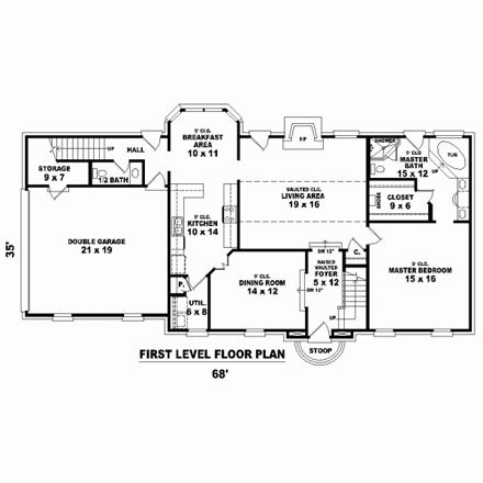 European, Traditional House Plan 47908 with 4 Beds, 4 Baths, 2 Car Garage First Level Plan