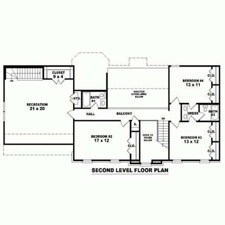 European, Traditional House Plan 47908 with 4 Beds, 4 Baths, 2 Car Garage Second Level Plan