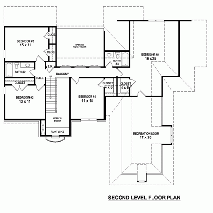 European, Traditional House Plan 47982 with 5 Beds, 4 Baths, 3 Car Garage Second Level Plan