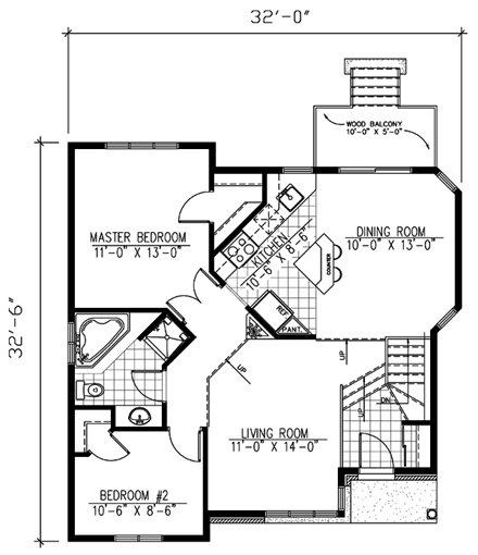 Bungalow, Narrow Lot, One-Story House Plan 48008 with 2 Beds, 1 Baths First Level Plan
