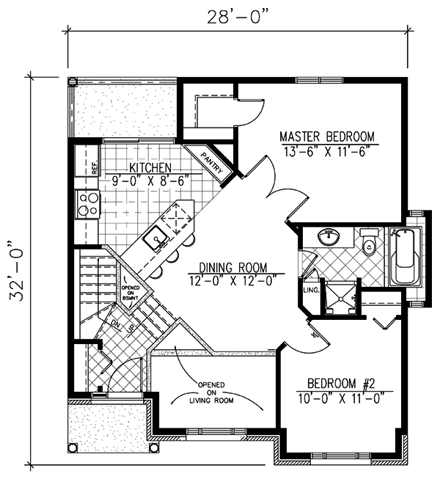 Bungalow, Narrow Lot House Plan 48011 with 4 Beds, 2 Baths First Level Plan