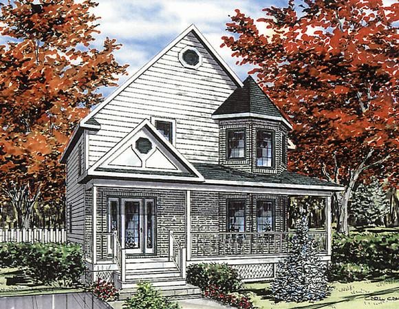 Country, Narrow Lot, Victorian House Plan 48018 with 3 Beds, 2 Baths Elevation