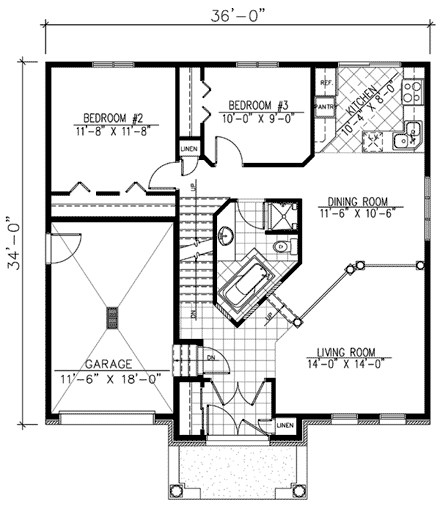 European, Narrow Lot House Plan 48020 with 4 Beds, 2 Baths, 1 Car Garage First Level Plan