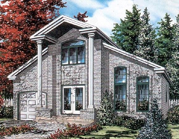 European, Narrow Lot House Plan 48020 with 4 Beds, 2 Baths, 1 Car Garage Elevation
