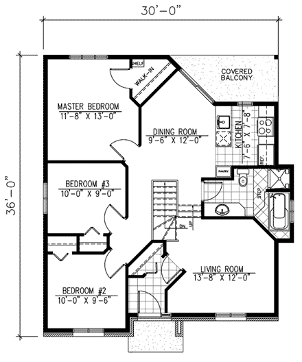 Bungalow, Narrow Lot, One-Story House Plan 48022 with 3 Beds, 1 Baths First Level Plan