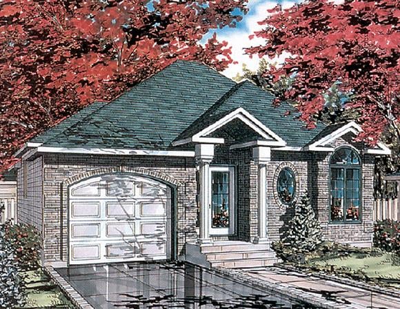Bungalow, Narrow Lot, One-Story House Plan 48025 with 2 Beds, 1 Baths, 1 Car Garage Elevation