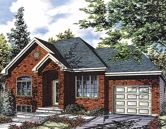 Bungalow, Narrow Lot, One-Story House Plan 48026 with 4 Beds, 1 Baths, 1 Car Garage Elevation