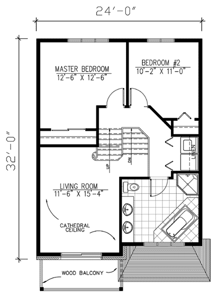 European, Narrow Lot House Plan 48029 with 2 Beds, 2 Baths, 1 Car Garage Second Level Plan