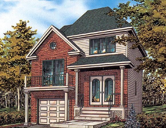 European, Narrow Lot House Plan 48029 with 2 Beds, 2 Baths, 1 Car Garage Elevation