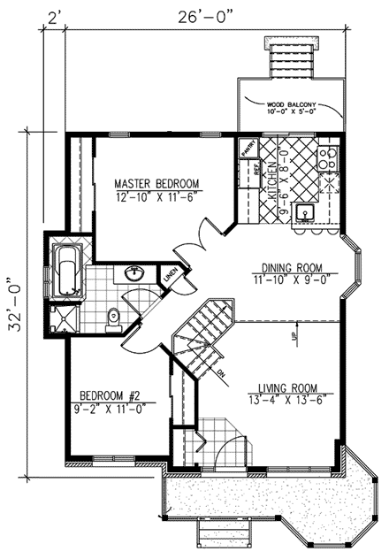 Bungalow House Plan 48030 with 2 Beds, 1 Baths First Level Plan
