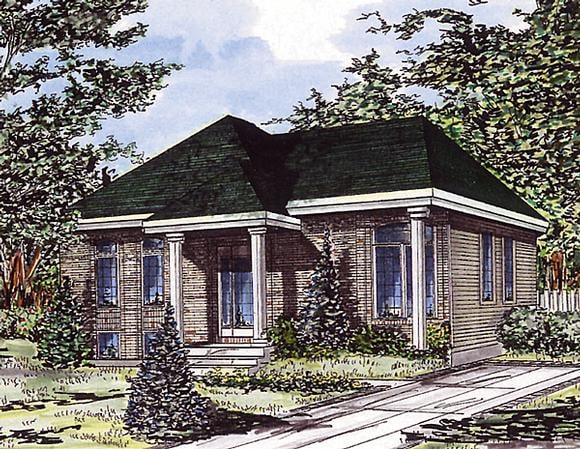 Bungalow, Narrow Lot, One-Story House Plan 48036 with 3 Beds, 1 Baths Elevation