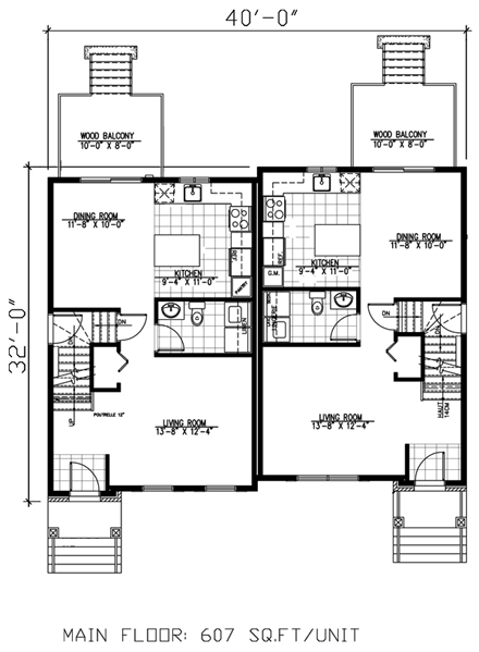 Narrow Lot Multi-Family Plan 48046 with 4 Beds, 4 Baths First Level Plan