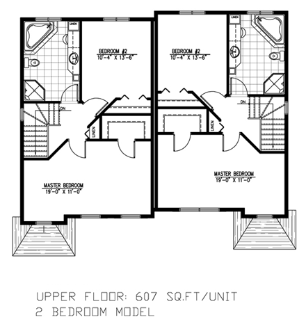 Narrow Lot Multi-Family Plan 48046 with 4 Beds, 4 Baths Second Level Plan