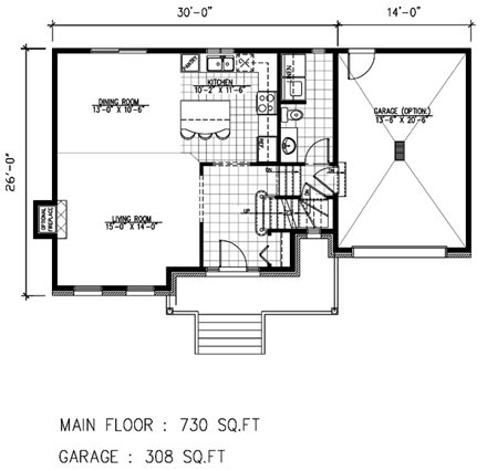European, Narrow Lot House Plan 48051 with 3 Beds, 2 Baths, 1 Car Garage First Level Plan