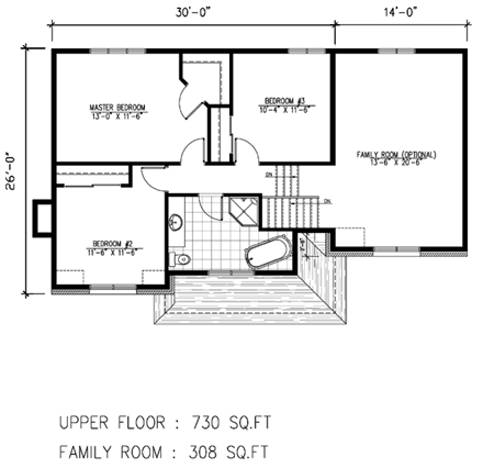 European, Narrow Lot House Plan 48051 with 3 Beds, 2 Baths, 1 Car Garage Second Level Plan