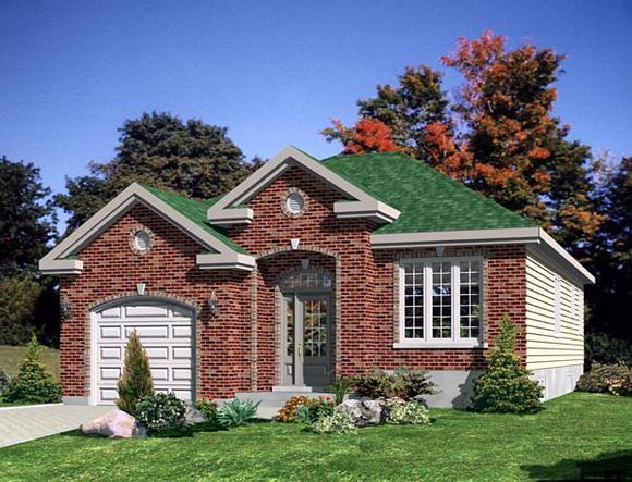 European, Narrow Lot, One-Story House Plan 48053 with 2 Beds, 1 Baths, 1 Car Garage Elevation