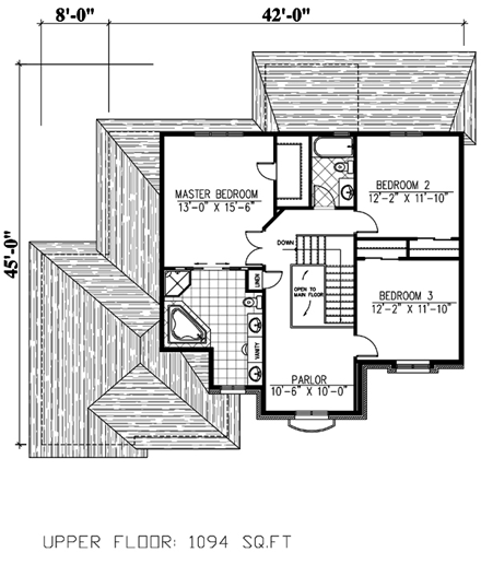 European House Plan 48054 with 3 Beds, 3 Baths, 2 Car Garage Second Level Plan