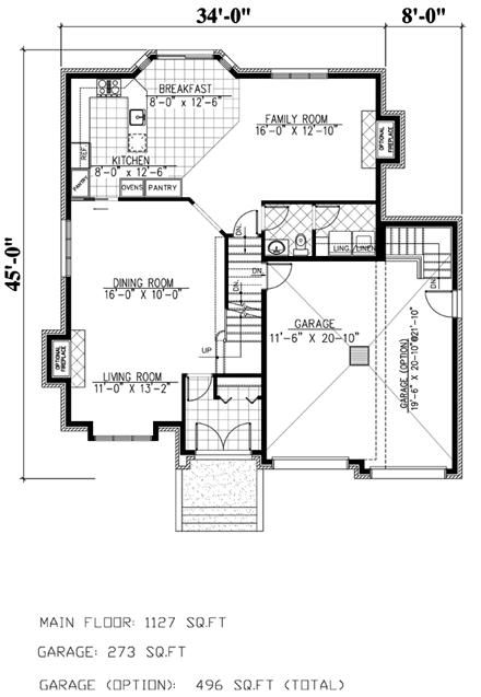 European, Narrow Lot House Plan 48055 with 4 Beds, 3 Baths, 1 Car Garage First Level Plan