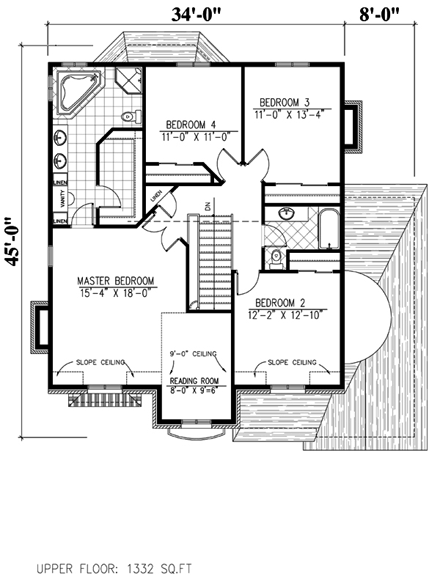 European, Narrow Lot House Plan 48055 with 4 Beds, 3 Baths, 1 Car Garage Second Level Plan