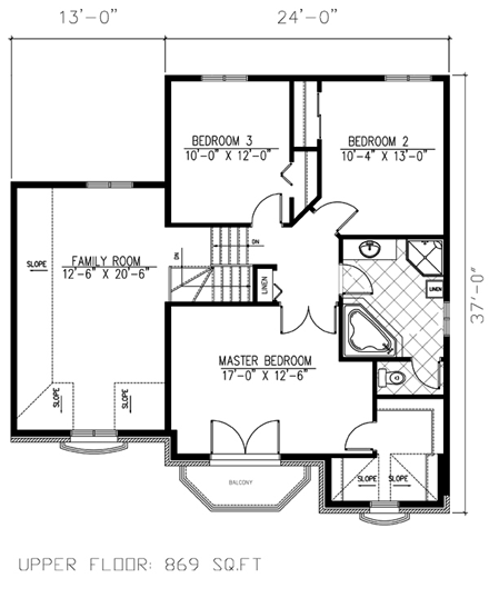 European, Narrow Lot House Plan 48058 with 3 Beds, 2 Baths, 1 Car Garage Second Level Plan