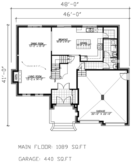 European House Plan 48060 with 3 Beds, 3 Baths, 2 Car Garage First Level Plan