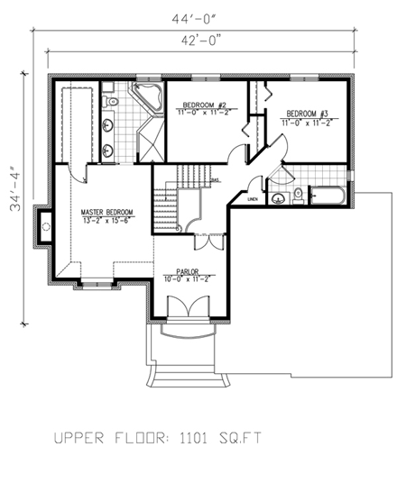 European House Plan 48060 with 3 Beds, 3 Baths, 2 Car Garage Second Level Plan