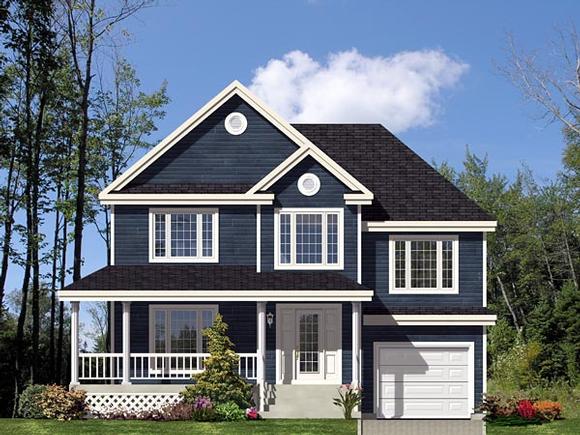 Country, European, Narrow Lot House Plan 48064 with 3 Beds, 1 Baths, 1 Car Garage Elevation