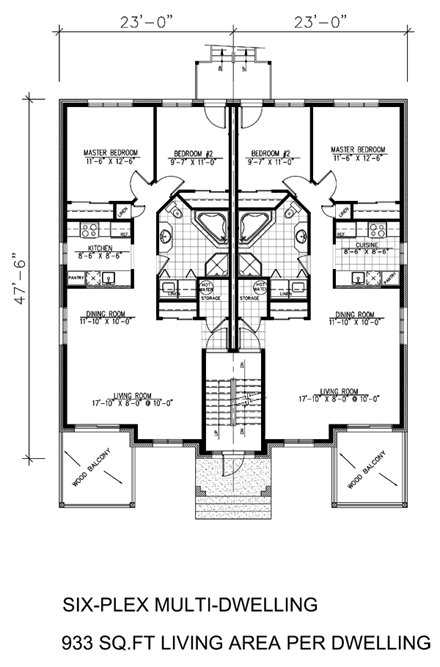 Multi-Family Plan 48066 with 12 Beds, 6 Baths First Level Plan