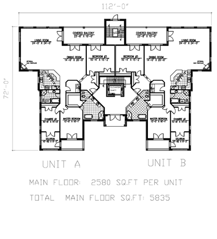 Multi-Family Plan 48075 with 12 Beds, 10 Baths, 8 Car Garage First Level Plan