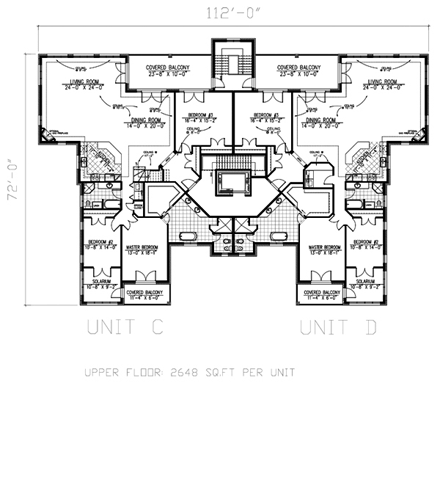 Multi-Family Plan 48075 with 12 Beds, 10 Baths, 8 Car Garage Second Level Plan