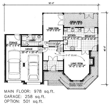 Victorian House Plan 48082 with 3 Beds, 2 Baths, 2 Car Garage First Level Plan