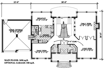 European House Plan 48089 with 4 Beds, 3 Baths, 2 Car Garage First Level Plan