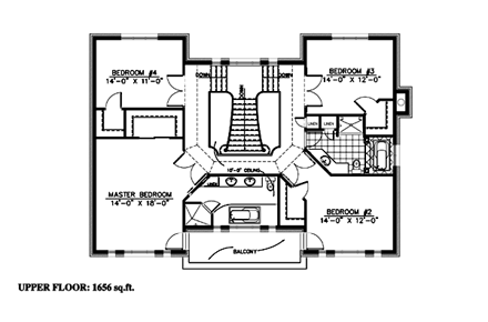European House Plan 48089 with 4 Beds, 3 Baths, 2 Car Garage Second Level Plan