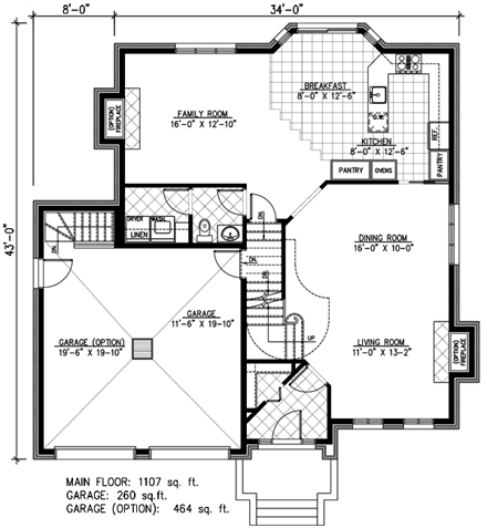 European, Narrow Lot House Plan 48097 with 4 Beds, 3 Baths, 2 Car Garage First Level Plan