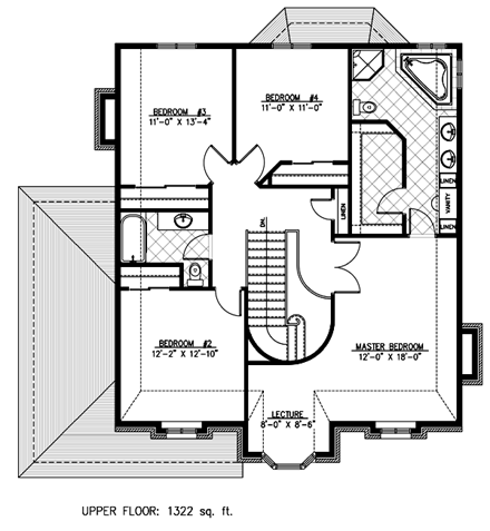 European, Narrow Lot House Plan 48097 with 4 Beds, 3 Baths, 2 Car Garage Second Level Plan