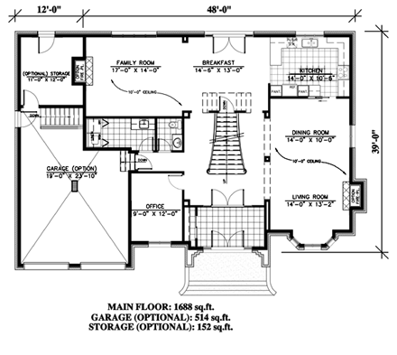 European House Plan 48098 with 3 Beds, 3 Baths, 2 Car Garage First Level Plan