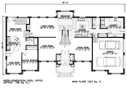 European House Plan 48106 with 5 Beds, 4 Baths, 2 Car Garage First Level Plan