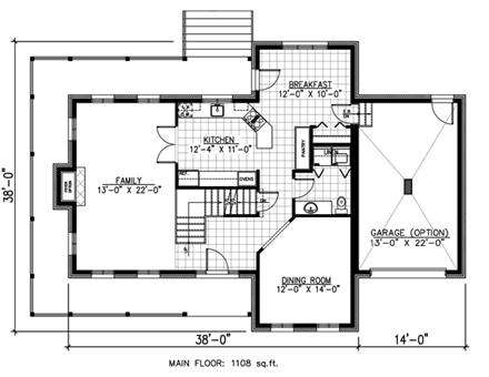 Farmhouse, Narrow Lot House Plan 48116 with 3 Beds, 2 Baths, 1 Car Garage First Level Plan